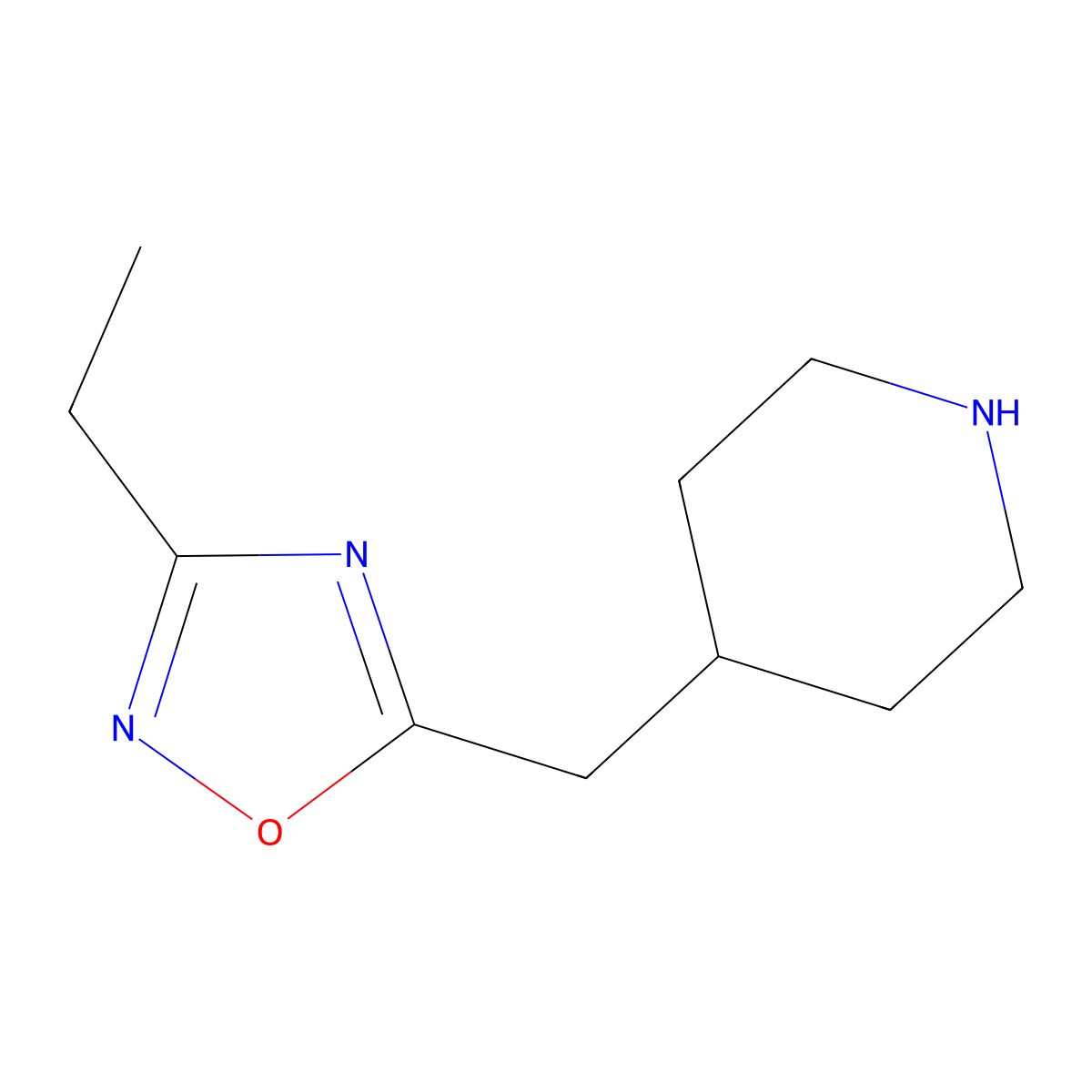 4-[(3-Ethyl-1,2,4-oxadiazol-5-yl)methyl]piperidine molecular structure, CAS 1239743-49-7