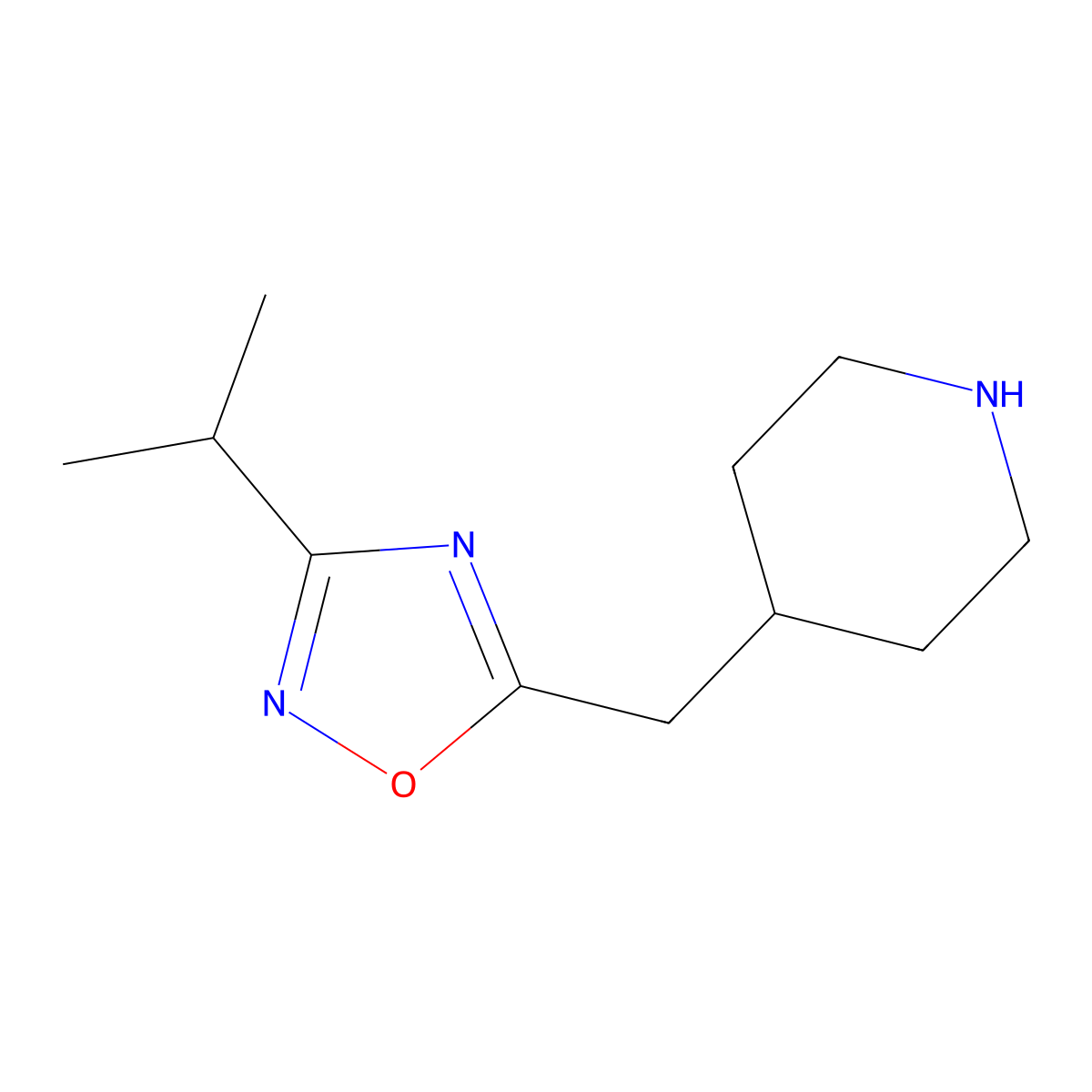 4-[(3-Isopropyl-1,2,4-oxadiazol-5-yl)methyl]piperidine molecular structure, CAS 1239743-54-4