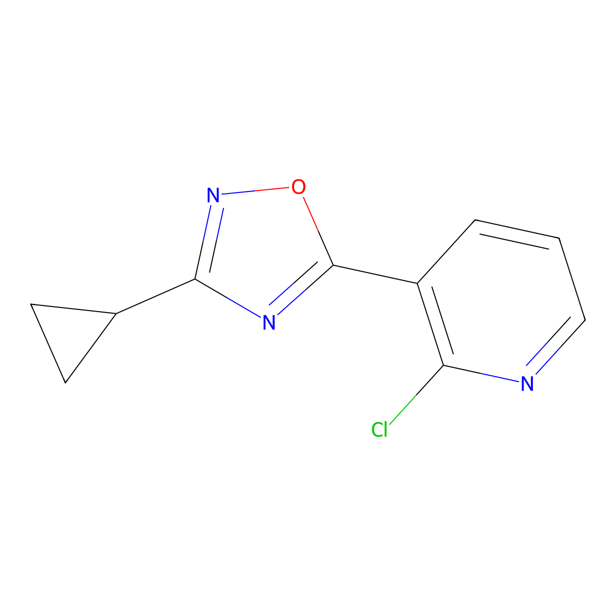 2-Chloro-3-(3-cyclopropyl-1,2,4-oxadiazol-5-yl)pyridine molecular structure, CAS 1239747-93-3