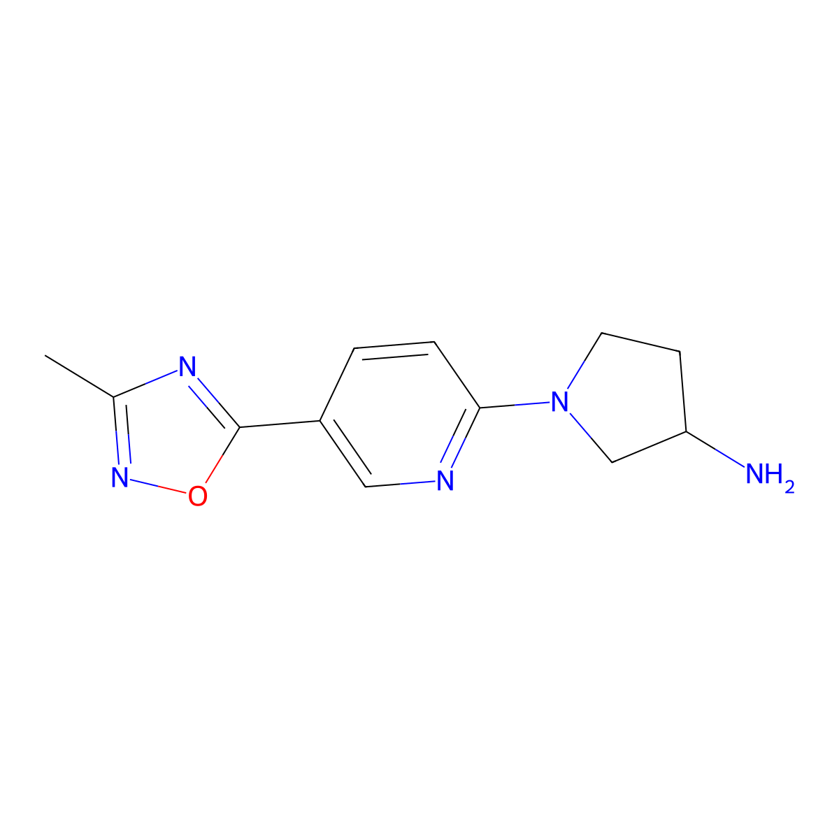 1-(5-(3-Methyl-1,2,4-oxadiazol-5-yl)pyridin-2-yl)pyrrolidin-3-amine molecular structure, CAS 1239748-63-0