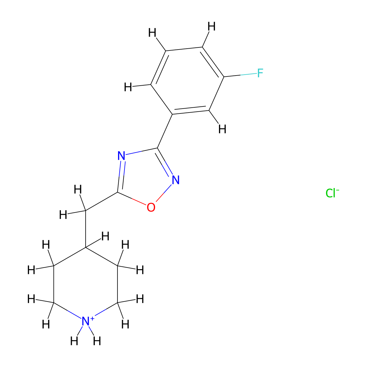 4-{[3-(3-Fluorophenyl)-1,2,4-oxadiazol-5-yl]methyl}piperidinium chloride molecular structure, CAS 1239751-13-3