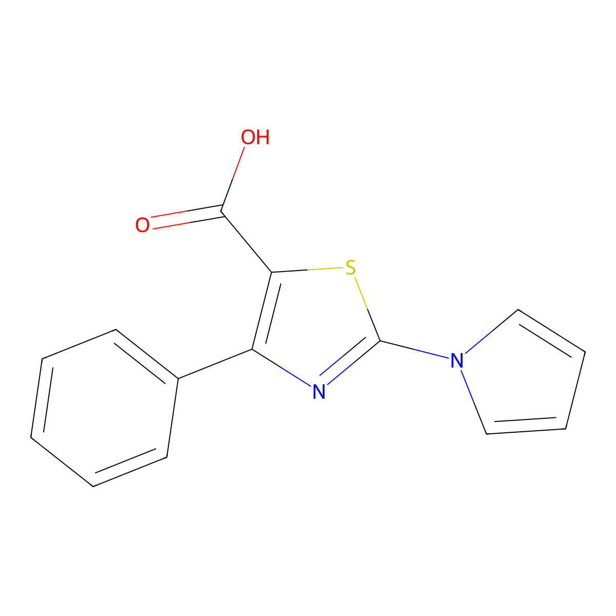 4-phenyl-2-(1H-pyrrol-1-yl)-1,3-thiazole-5-carboxylic acid molecular structure, CAS 1239751-79-1
