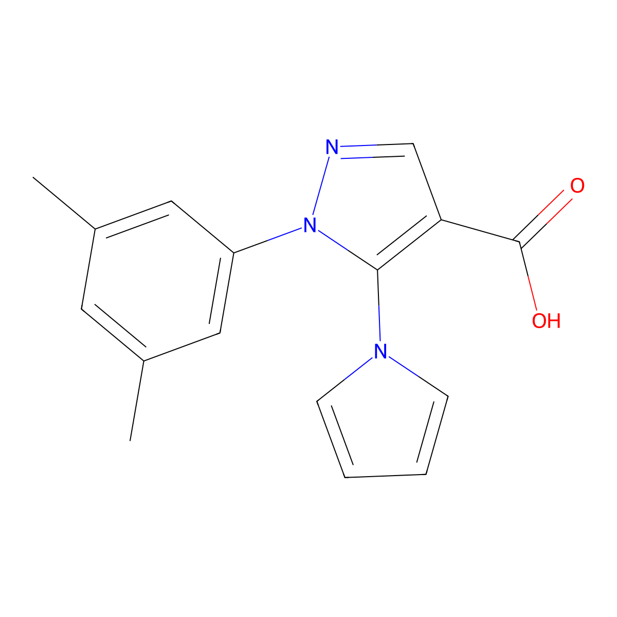 1-(3,5-dimethylphenyl)-5-(1H-pyrrol-1-yl)-1H-pyrazole-4-carboxylic acid molecular structure, CAS 1239752-41-0