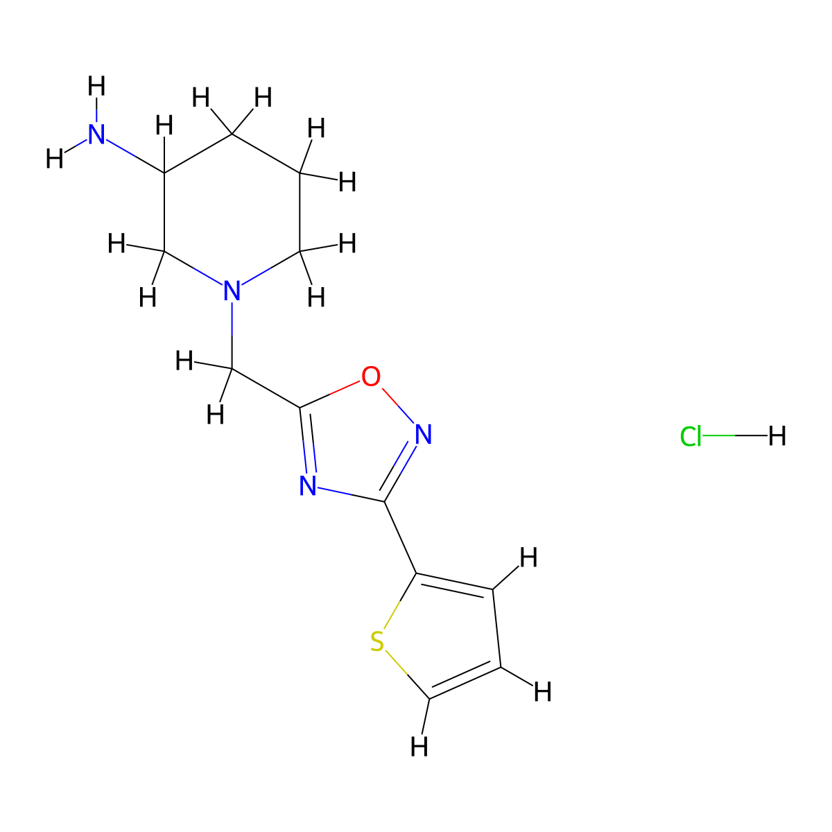 1-{[3-(2-Thienyl)-1,2,4-oxadiazol-5-yl]-methyl}piperidin-3-amine hydrochloride molecular structure, CAS 1239757-03-9
