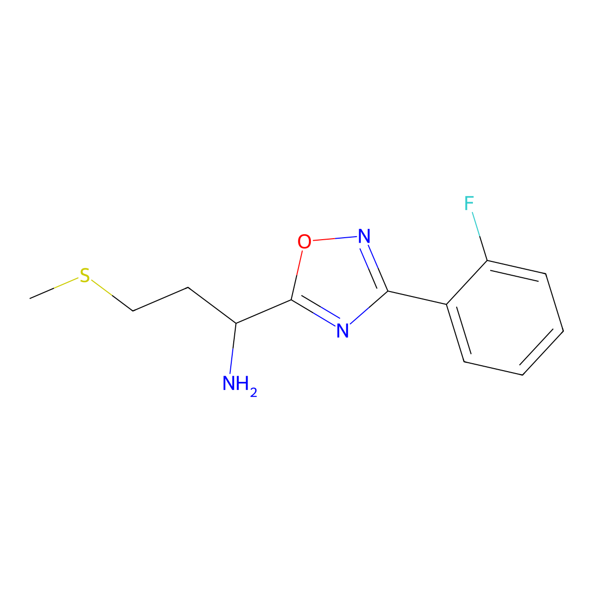1-[3-(2-Fluorophenyl)-1,2,4-oxadiazol-5-yl]-3-(methylsulfanyl)propan-1-amine molecular structure, CAS 1239763-77-9