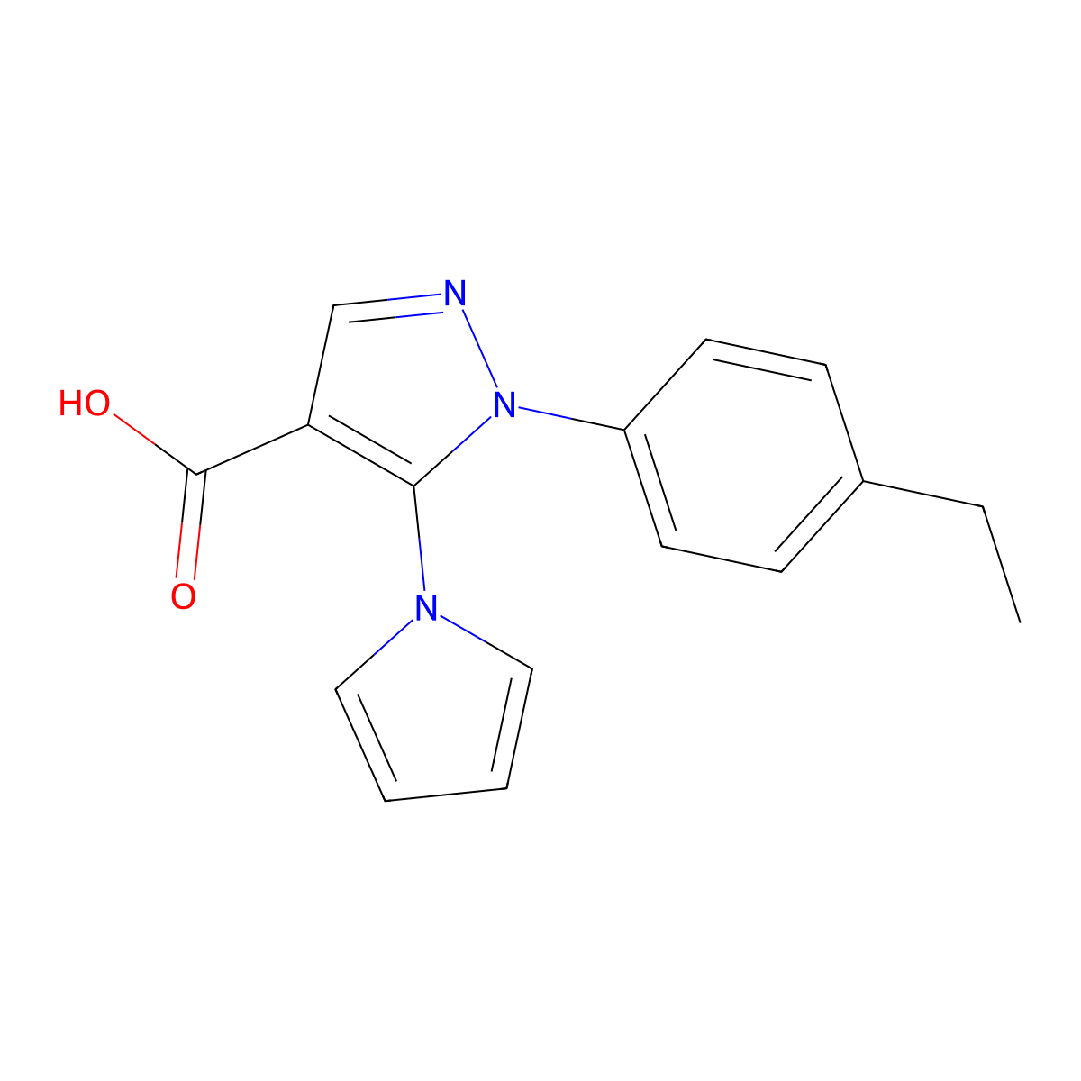 1-(4-ethylphenyl)-5-(1H-pyrrol-1-yl)-1H-pyrazole-4-carboxylic acid molecular structure, CAS 1239765-18-4