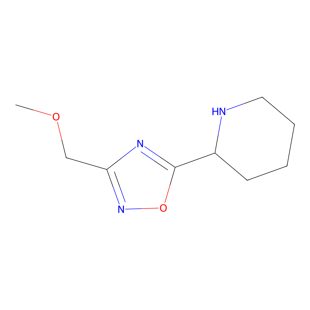 2-[3-(Methoxymethyl)-1,2,4-oxadiazol-5-yl]piperidine molecular structure, CAS 1239766-33-6
