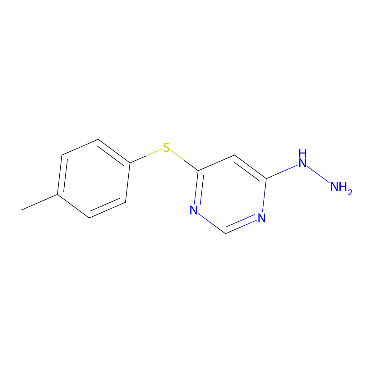 (6-p-Tolylsulfanyl-pyrimidin-4-yl)-hydrazine molecular structure, CAS 1239770-45-6