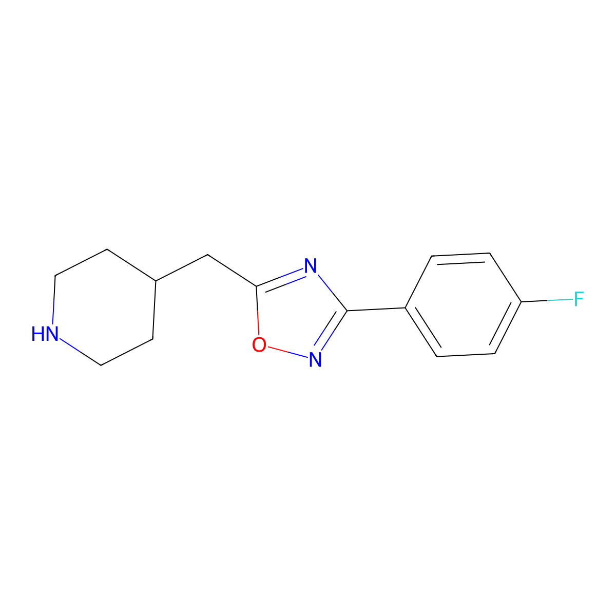 4-{[3-(4-Fluorophenyl)-1,2,4-oxadiazol-5-yl]methyl}piperidine molecular structure, CAS 1239771-50-6
