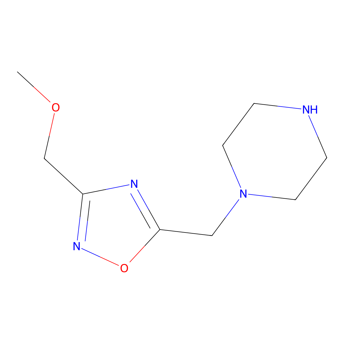 1-[[3-(Methoxymethyl)-1,2,4-oxadiazol-5-yl]methyl]piperazine molecular structure, CAS 1239771-52-8