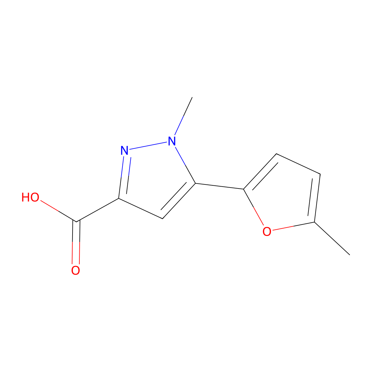 1-Methyl-5-(5-methylfuran-2-yl)-1H-pyrazole-3-carboxylic acid molecular structure, CAS 1239772-88-3