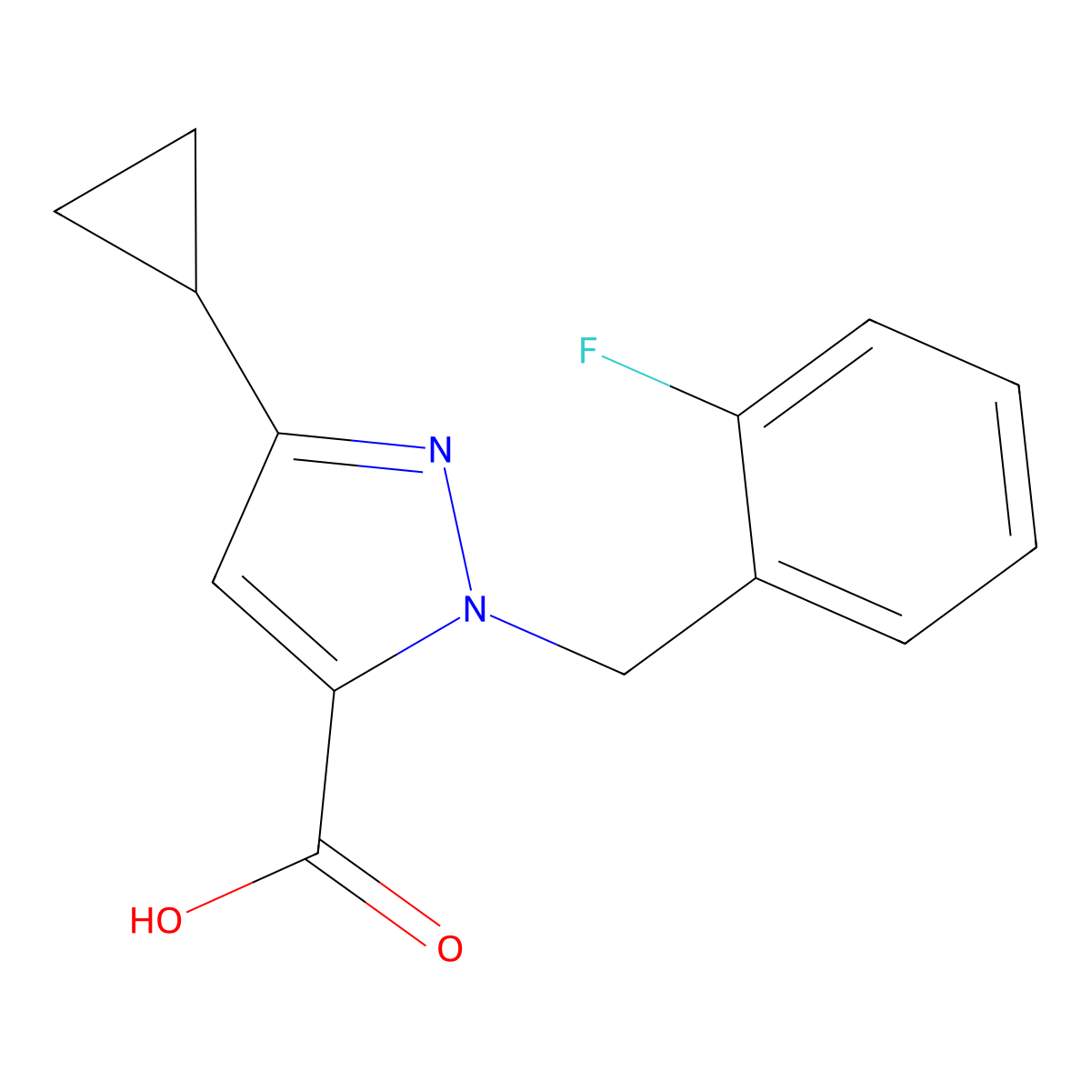 3-cyclopropyl-1-[(2-fluorophenyl)methyl]-1H-pyrazole-5-carboxylic acid molecular structure, CAS 1239774-32-3
