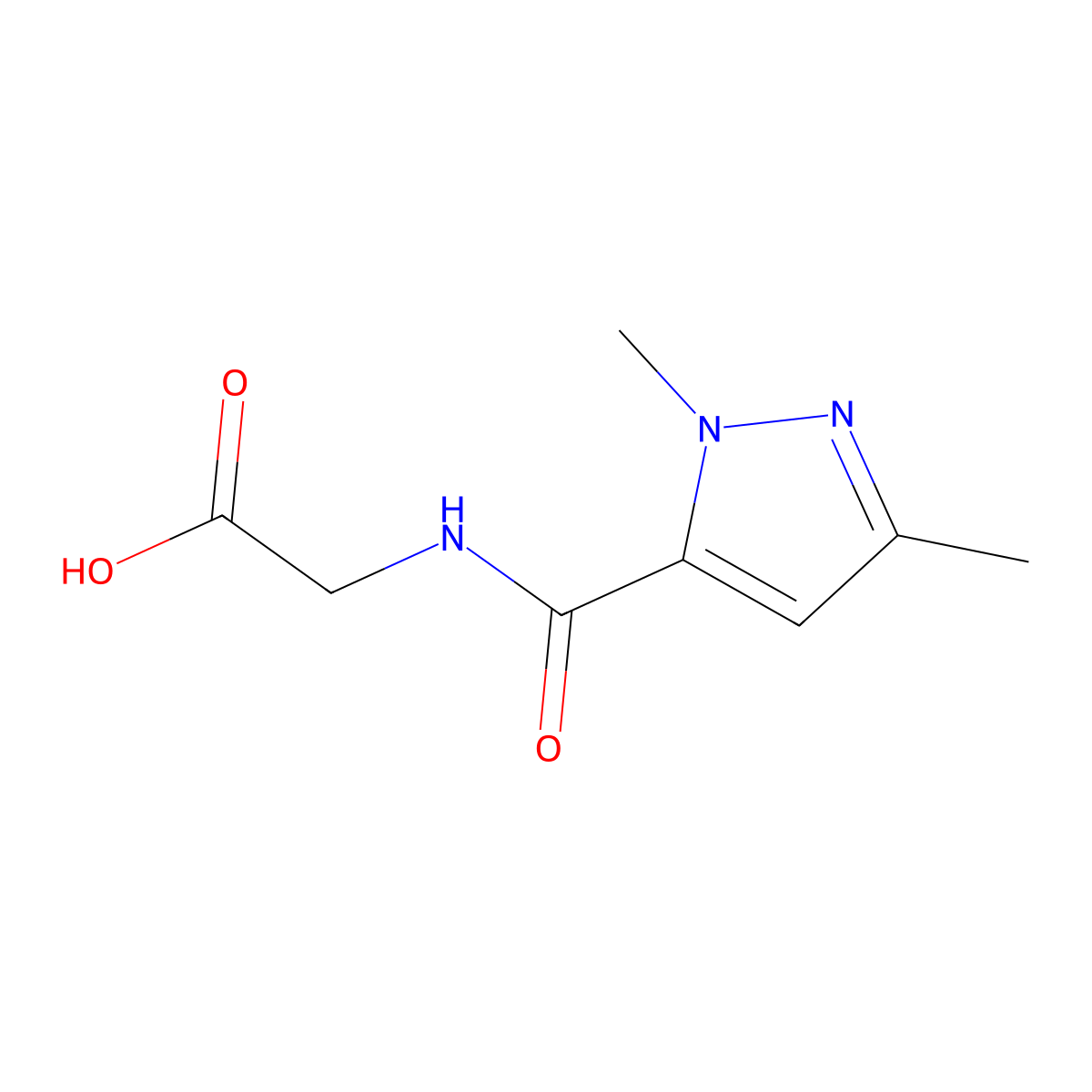 2-(1,3-Dimethyl-1H-pyrazole-5-carboxamido)acetic acid molecular structure, CAS 1239775-32-6