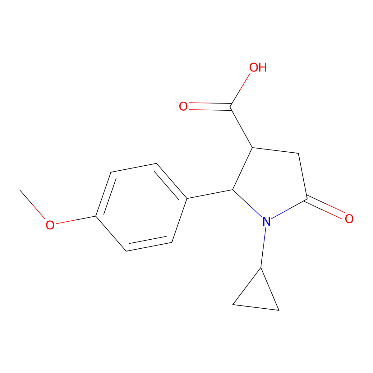 1-Cyclopropyl-2-(4-methoxyphenyl)-5-oxopyrrolidine-3-carboxylic acid molecular structure, CAS 1239775-73-5