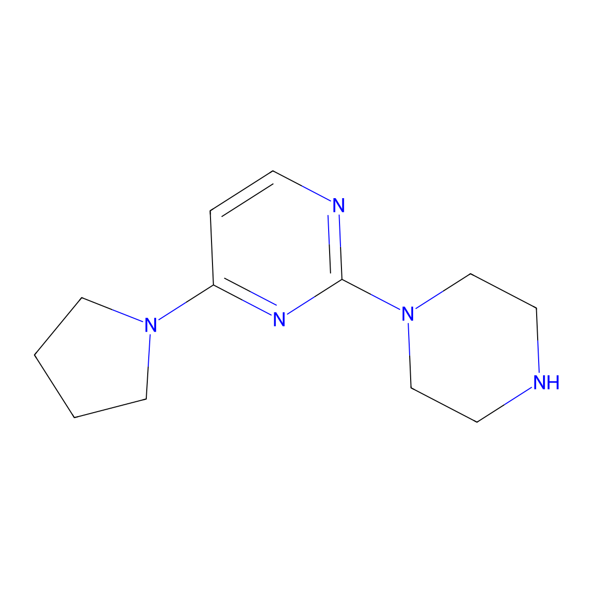 2-(Piperazin-1-yl)-4-(pyrrolidin-1-yl)pyrimidine molecular structure, CAS 1239776-84-1