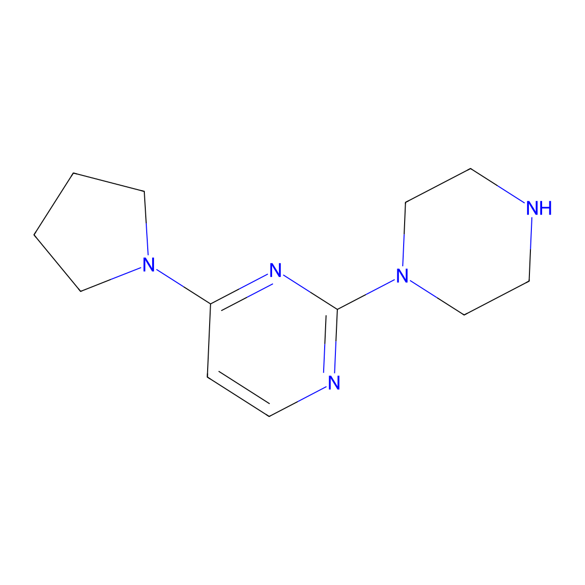 2-(Piperazin-1-yl)-4-(pyrrolidin-1-yl)pyrimidine molecular structure, CAS 1239776-84-1