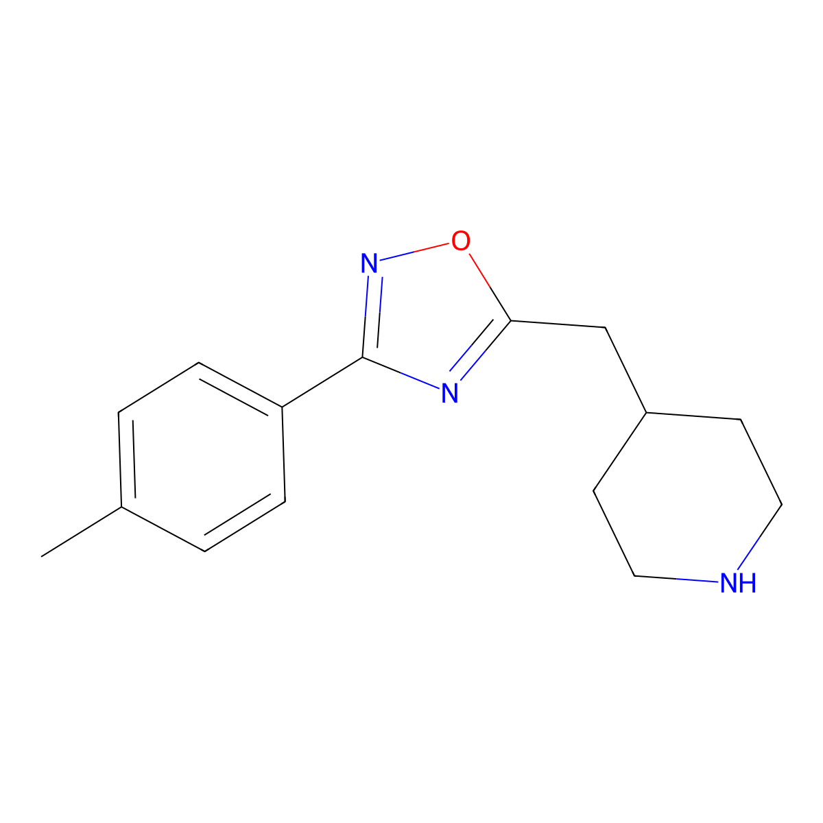4-{[3-(4-Methylphenyl)-1,2,4-oxadiazol-5-yl]methyl}piperidine molecular structure, CAS 1239783-33-5