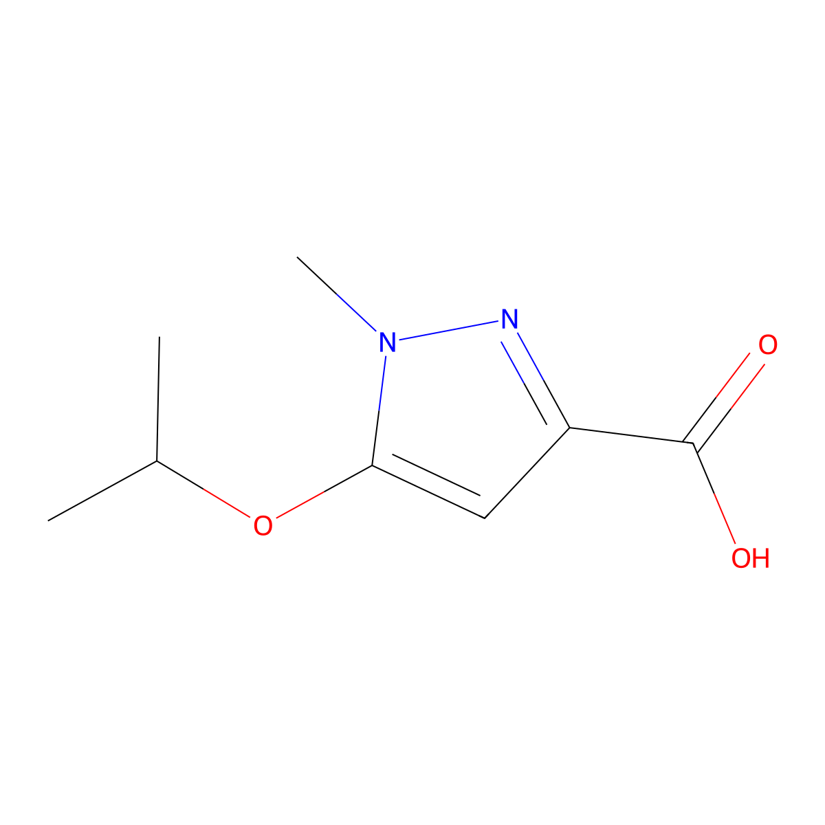 1-methyl-5-(propan-2-yloxy)-1H-pyrazole-3-carboxylic acid molecular structure, CAS 1239783-91-5