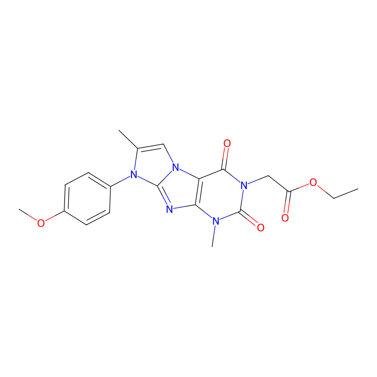 Ethyl 2-[8-(4-methoxyphenyl)-1,7-dimethyl-2,4-dioxo-1,3,5-trihydro-4-imidazoli no[1,2-h]purin-3-yl]acetate molecular structure, CAS 123980-48-3