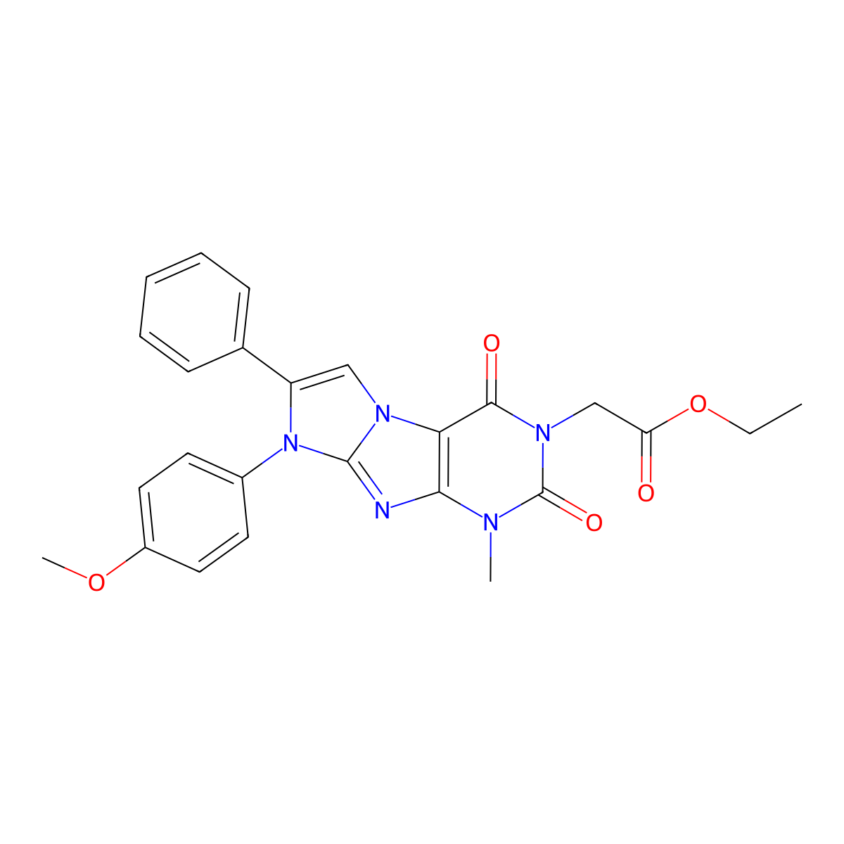 ethyl 2-(8-(4-methoxyphenyl)-1-methyl-2,4-dioxo-7-phenyl-1H-imidazo[2,1-f]purin-3(2H,4H,8H)-yl)acetate molecular structure, CAS 123980-49-4