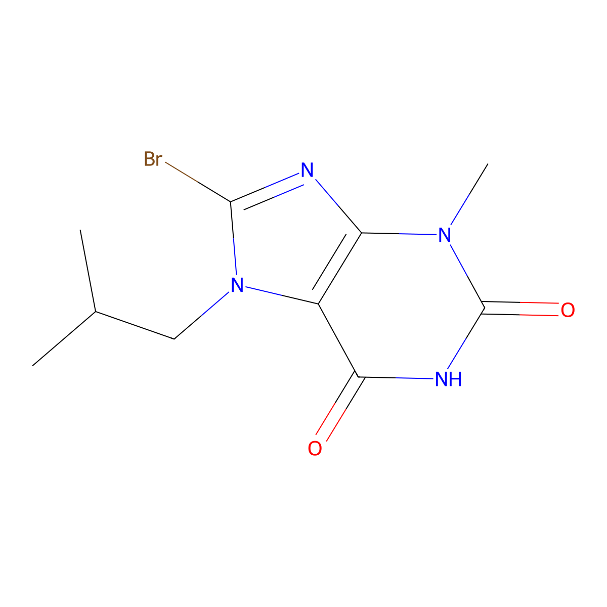 8-bromo-7-isobutyl-3-methyl-1H-purine-2,6(3H,7H)-dione molecular structure, CAS 123980-54-1