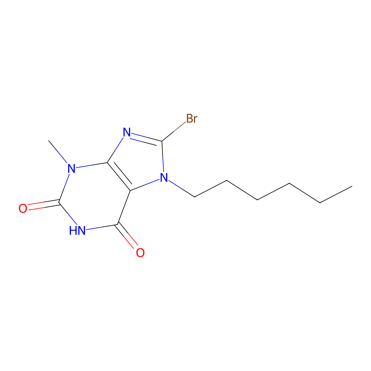 8-Bromo-7-hexyl-3,7-dihydro-3-methyl-1H-purine-2,6-dione molecular structure, CAS 123980-55-2