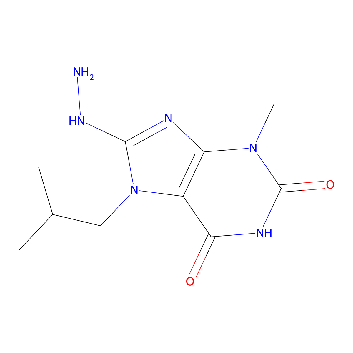 8-hydrazinyl-7-isobutyl-3-methyl-1H-purine-2,6(3H,7H)-dione molecular structure, CAS 123980-59-6
