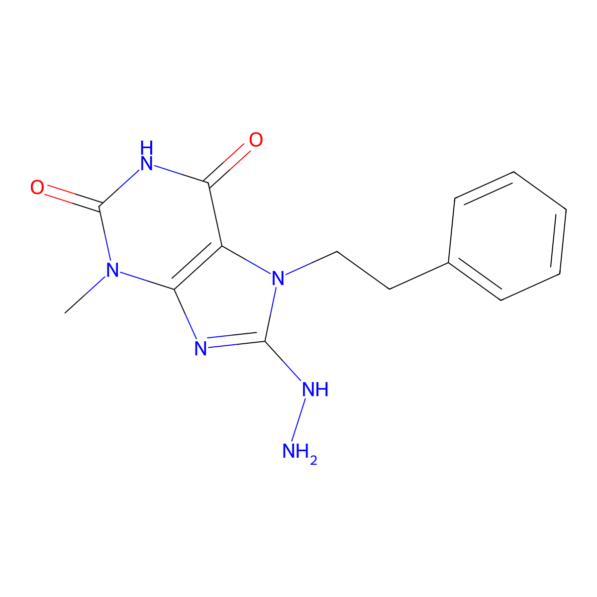 8-hydrazinyl-3-methyl-7-phenethyl-1H-purine-2,6(3H,7H)-dione molecular structure, CAS 123980-62-1