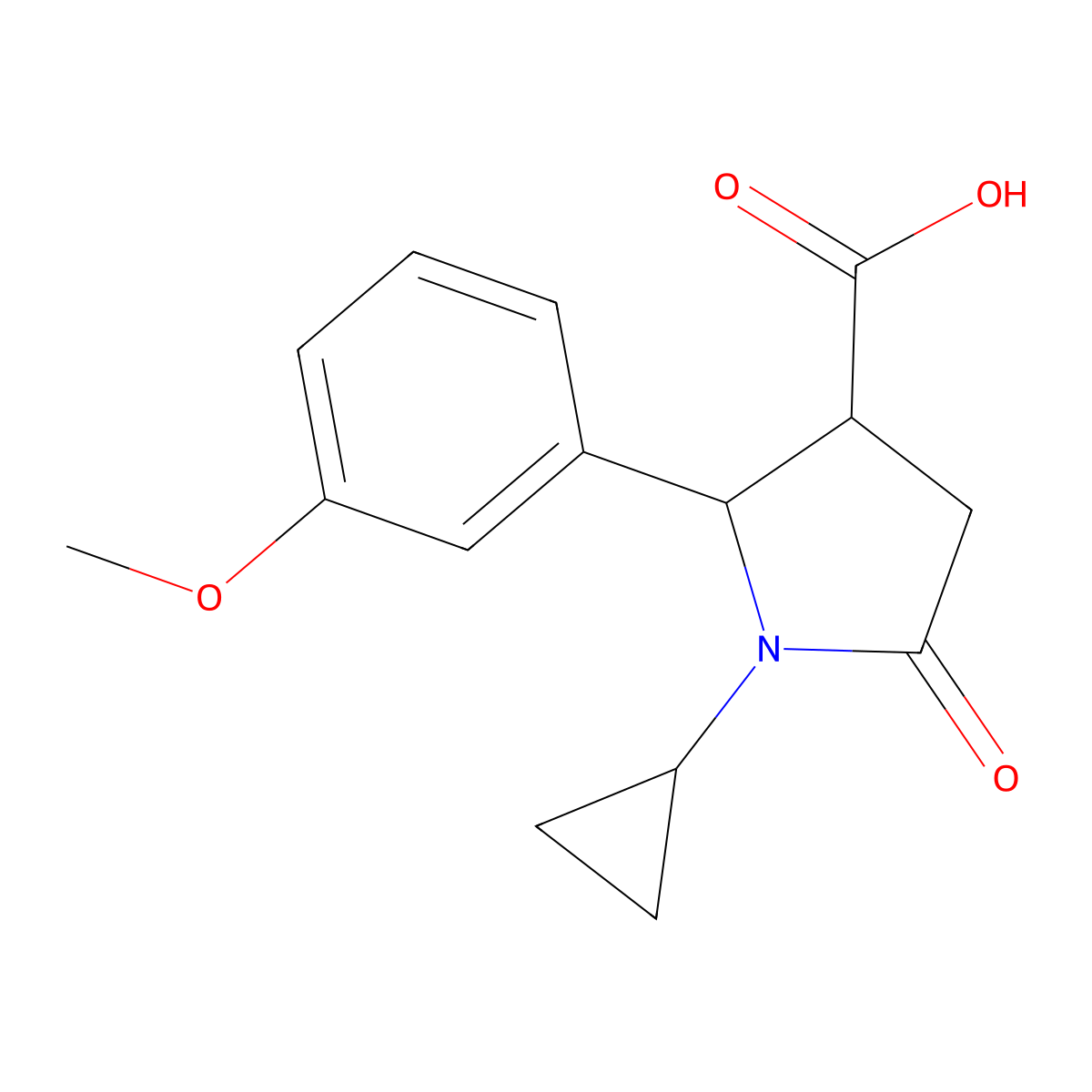 1-Cyclopropyl-2-(3-methoxyphenyl)-5-oxopyrrolidine-3-carboxylic acid molecular structure, CAS 1239841-29-2