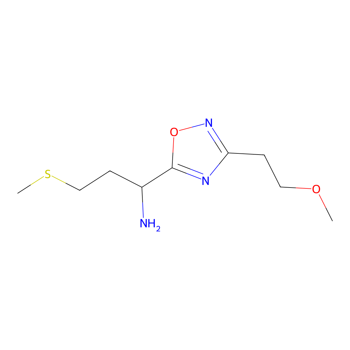 1-[3-(2-Methoxyethyl)-1,2,4-oxadiazol-5-yl]-3-(methylsulfanyl)propan-1-amine molecular structure, CAS 1239841-45-2