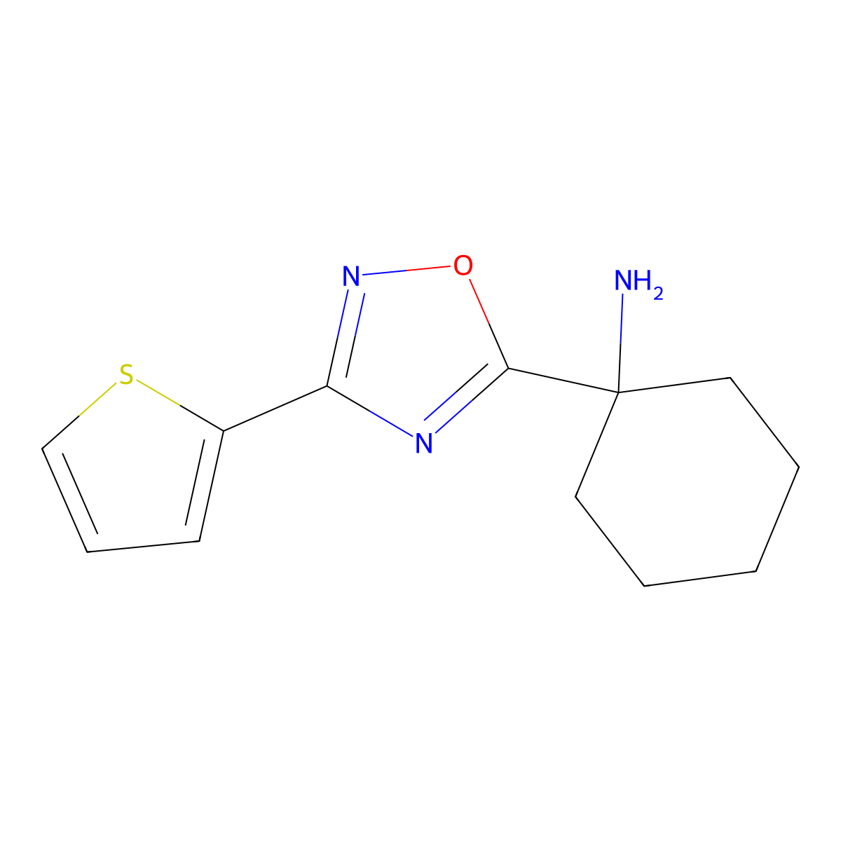 1-[3-(Thiophen-2-YL)-1,2,4-oxadiazol-5-YL]cyclohexan-1-amine molecular structure, CAS 1239842-00-2