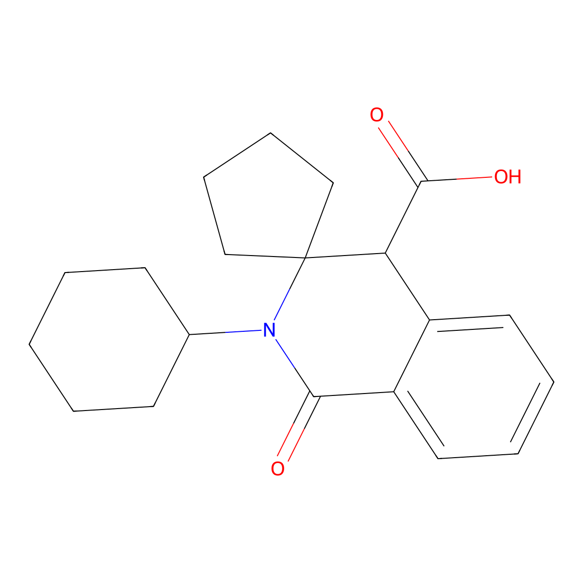 2'-cyclohexyl-1'-oxo-1',4'-dihydro-2'H-spiro[cyclopentane-1,3'-isoquinoline]-4'-carboxylic acid molecular structure, CAS 1239843-15-2