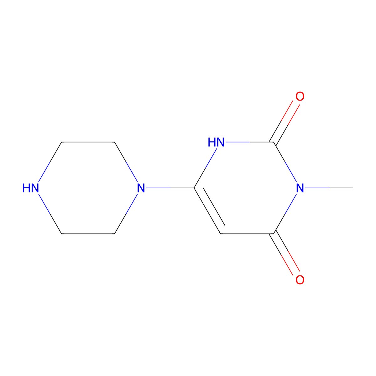 3-methyl-6-(piperazin-1-yl)pyrimidine-2,4(1H,3H)-dione molecular structure, CAS 1239844-13-3
