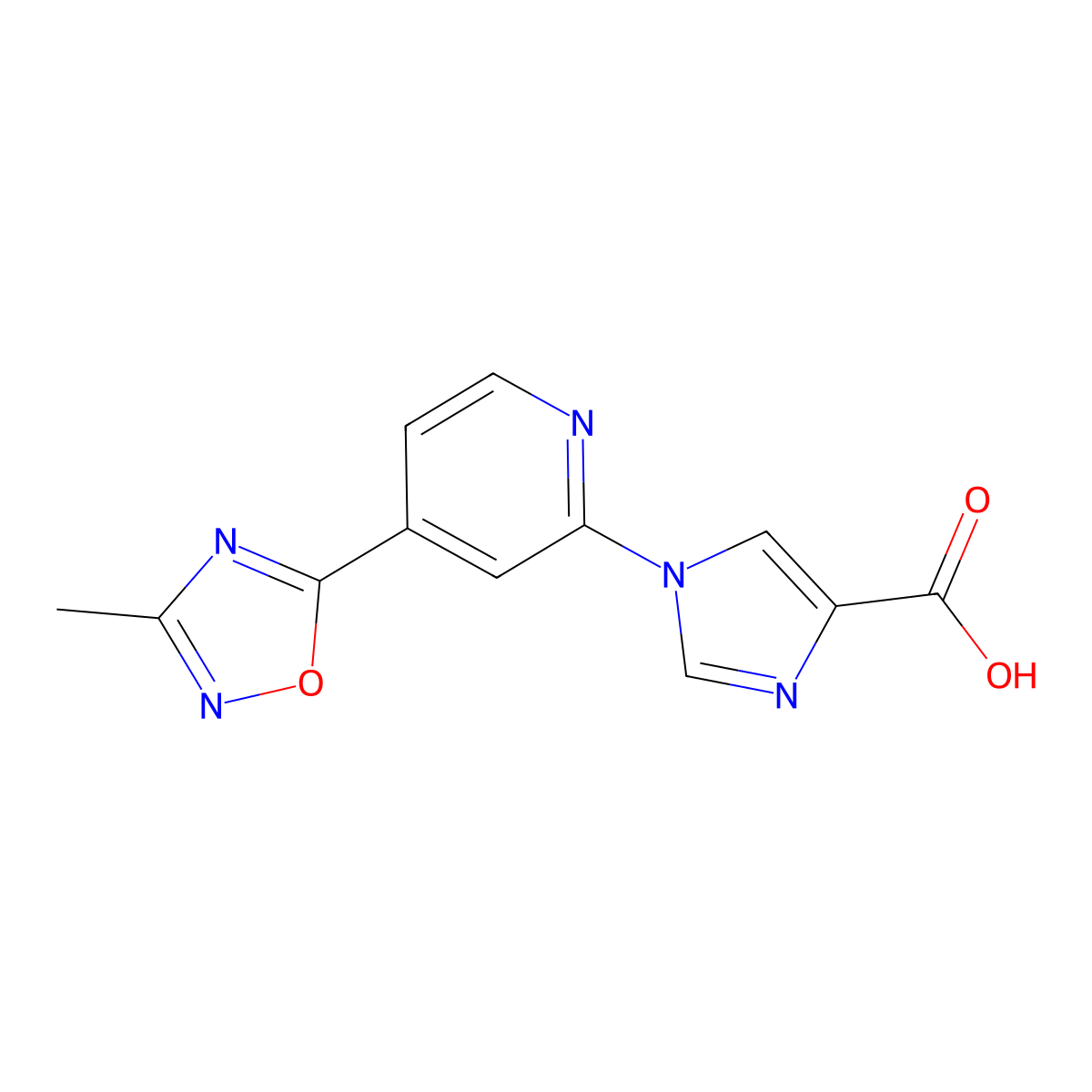 1-[4-(3-methyl-1,2,4-oxadiazol-5-yl)pyridin-2-yl]-1H-imidazole-4-carboxylic acid molecular structure, CAS 1239845-07-8