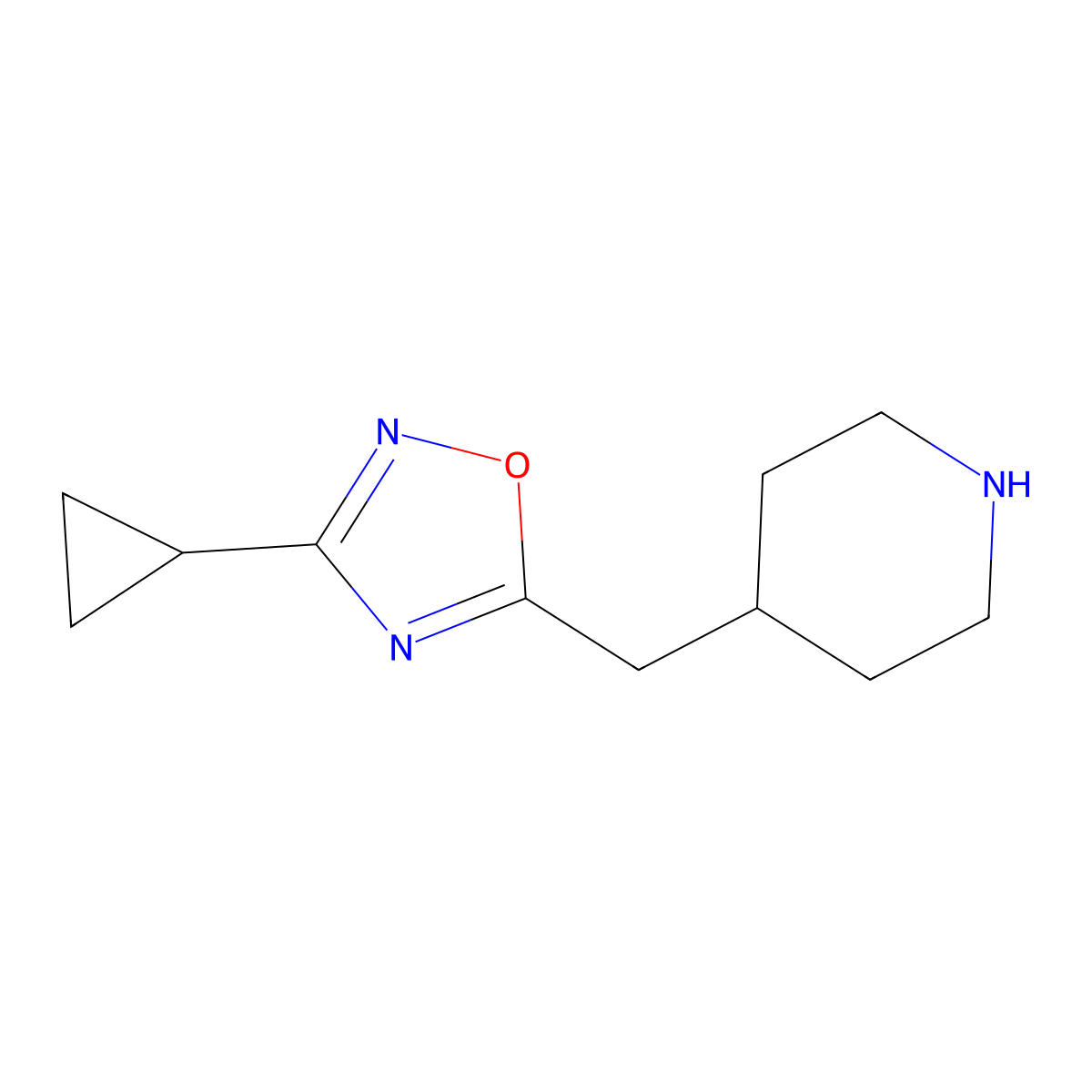 3-Cyclopropyl-5-(piperidin-4-ylmethyl)-1,2,4-oxadiazole molecular structure, CAS 1239851-15-0