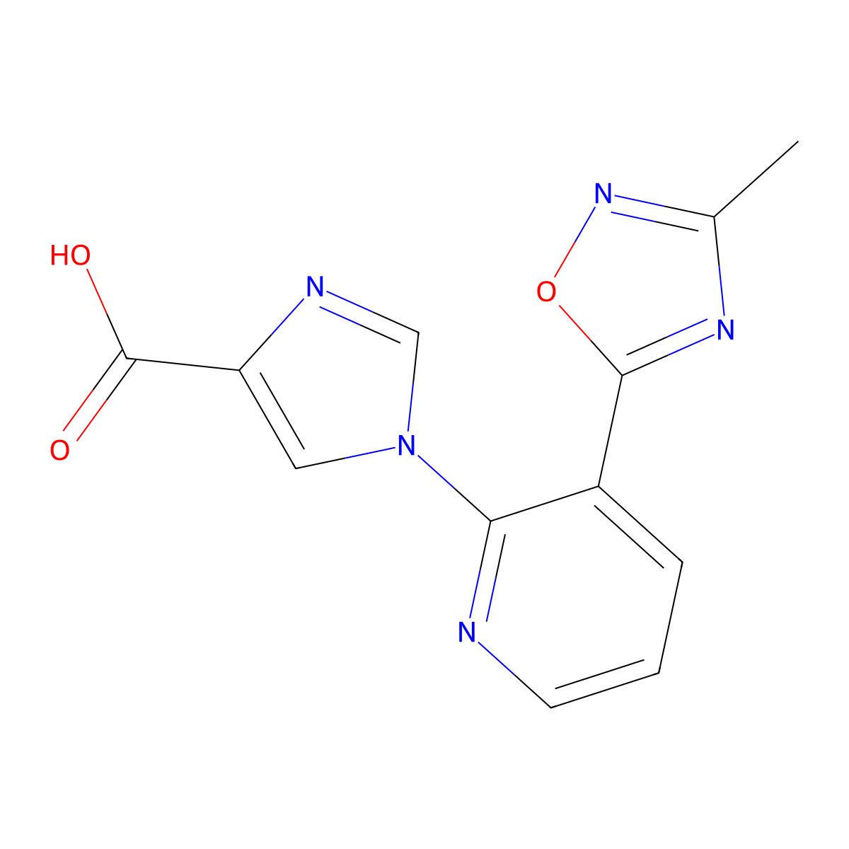 1-[3-(3-methyl-1,2,4-oxadiazol-5-yl)pyridin-2-yl]-1H-imidazole-4-carboxylic acid molecular structure, CAS 1239851-29-6