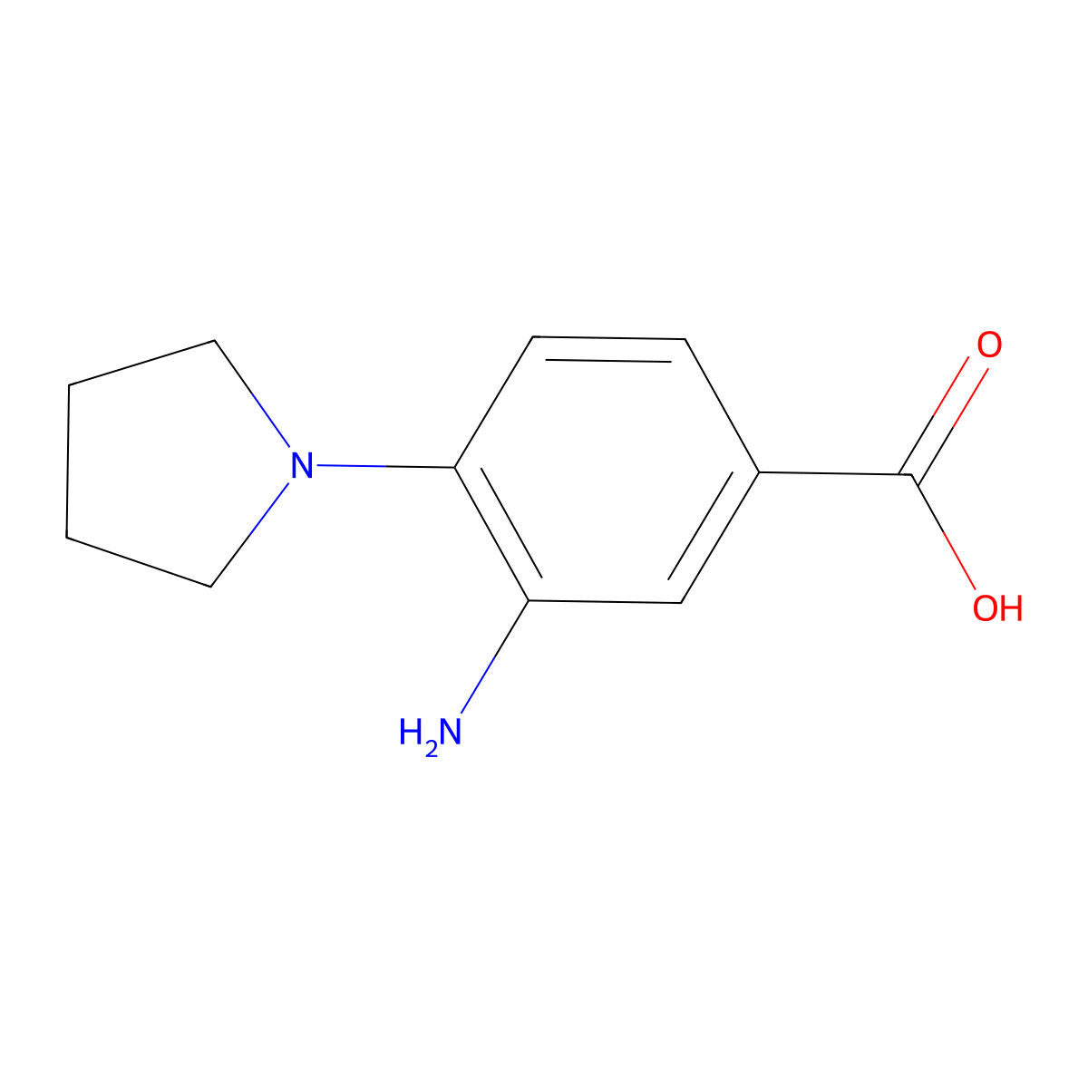 3-Amino-4-pyrrolidin-1-yl-benzoic acid molecular structure, CAS 123986-58-3