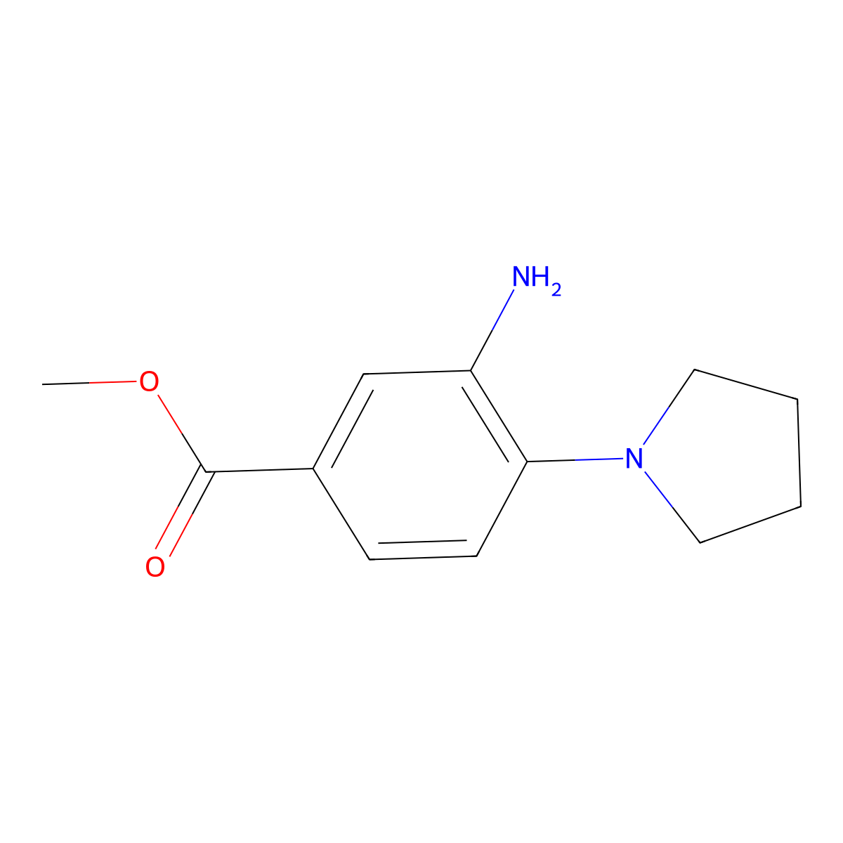 Methyl 3-amino-4-(pyrrolidin-1-yl)benzoate molecular structure, CAS 123986-65-2