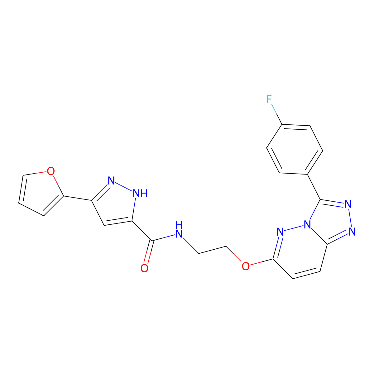 N-(2-((3-(4-fluorophenyl)-[1,2,4]triazolo[4,3-b]pyridazin-6-yl)oxy)ethyl)-3-(furan-2-yl)-1H-pyrazole-5-carboxamide molecular structure, CAS 1239865-91-8