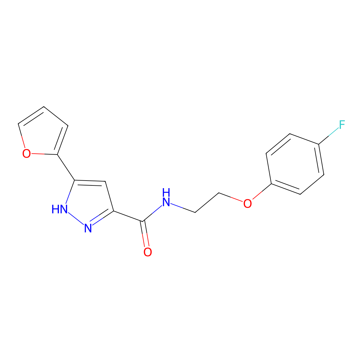 N-[2-(4-fluorophenoxy)ethyl]-5-(furan-2-yl)-1H-pyrazole-3-carboxamide molecular structure, CAS 1239866-25-1