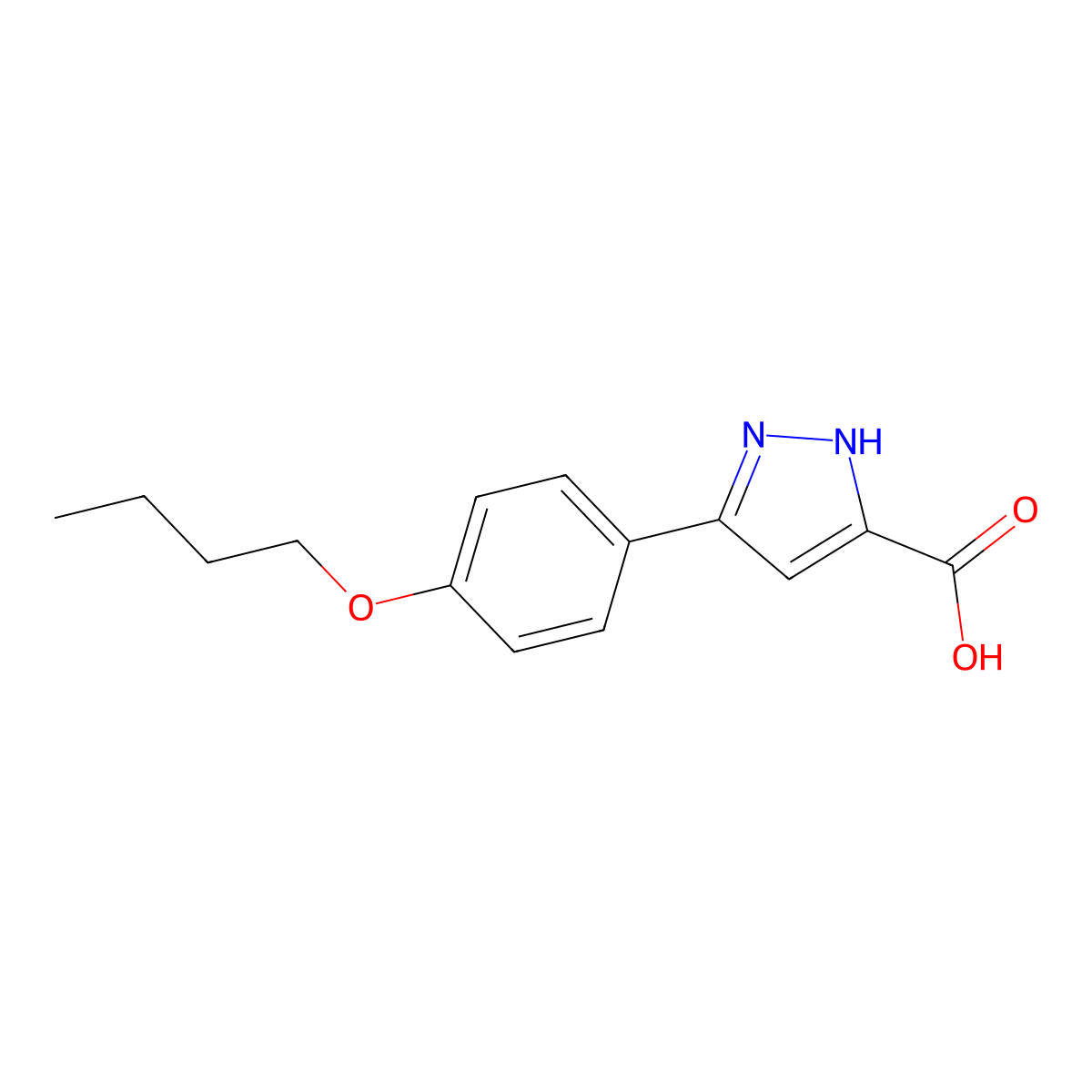 3-(4-butoxyphenyl)-1H-pyrazole-5-carboxylic acid molecular structure, CAS 1239866-42-2