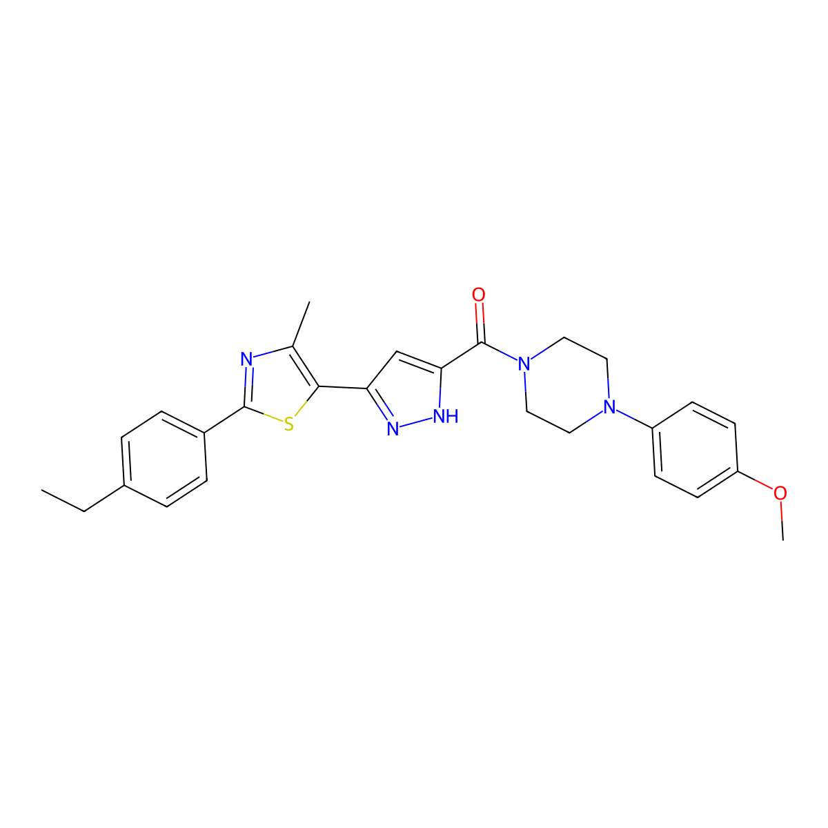 (3-(2-(4-ethylphenyl)-4-methylthiazol-5-yl)-1H-pyrazol-5-yl)(4-(4-methoxyphenyl)piperazin-1-yl)methanone molecular structure, CAS 1239866-62-6