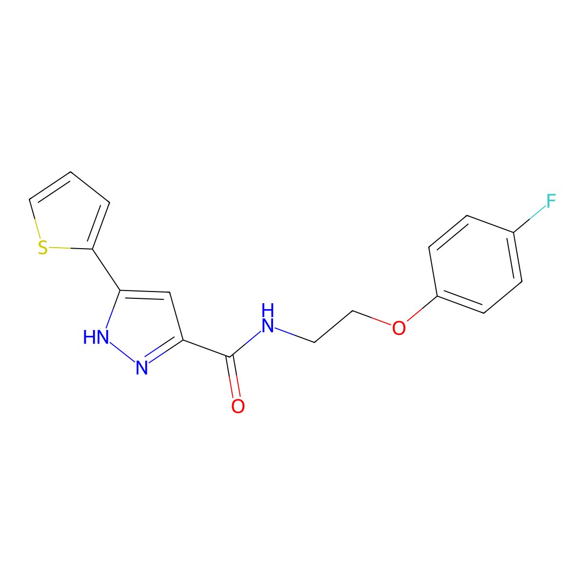 N-(2-(4-fluorophenoxy)ethyl)-5-(thiophen-2-yl)-1H-pyrazole-3-carboxamide molecular structure, CAS 1239866-79-5