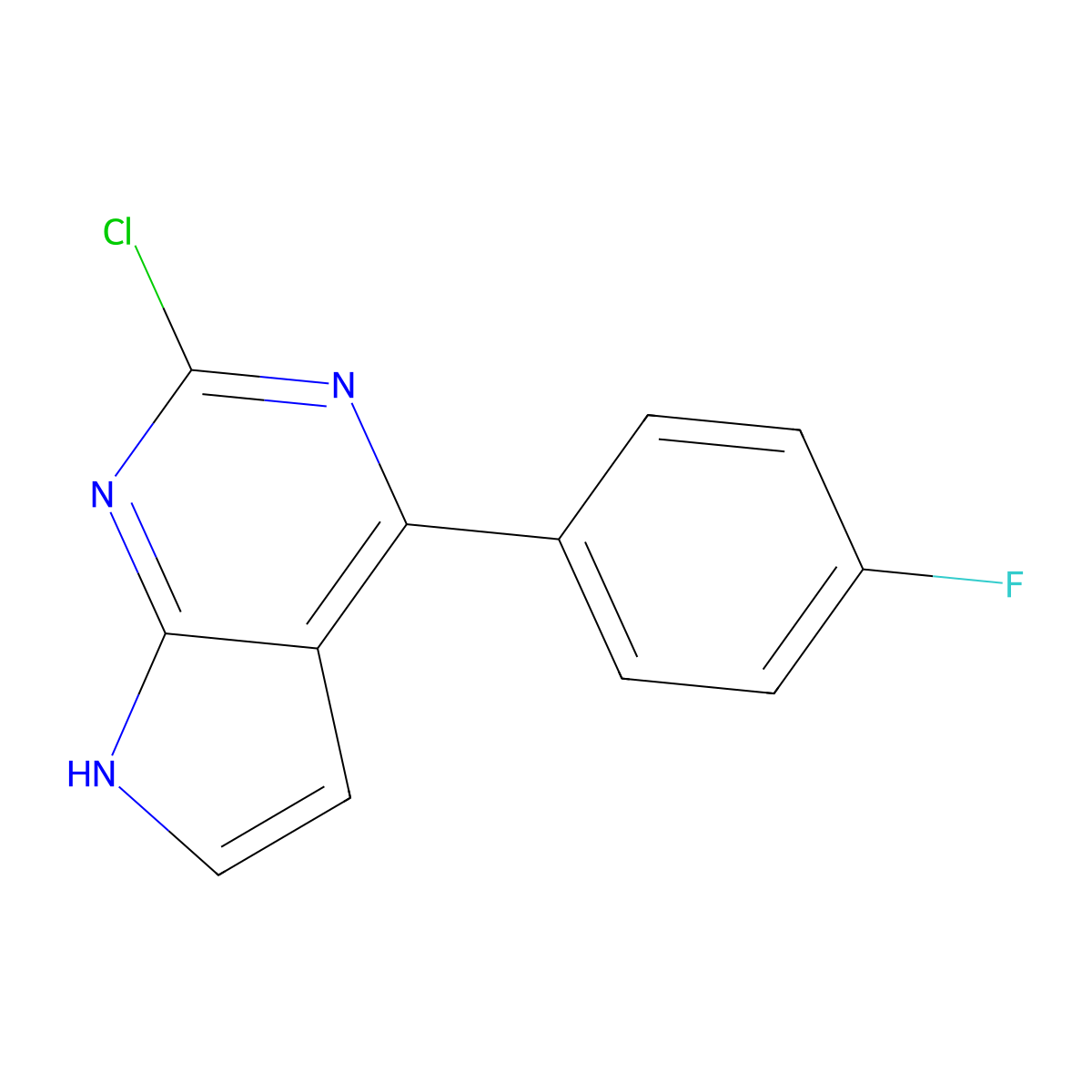 2-chloro-4-(4-fluorophenyl)-7H-pyrrolo[2,3-d]pyrimidine molecular structure, CAS 1239876-17-5