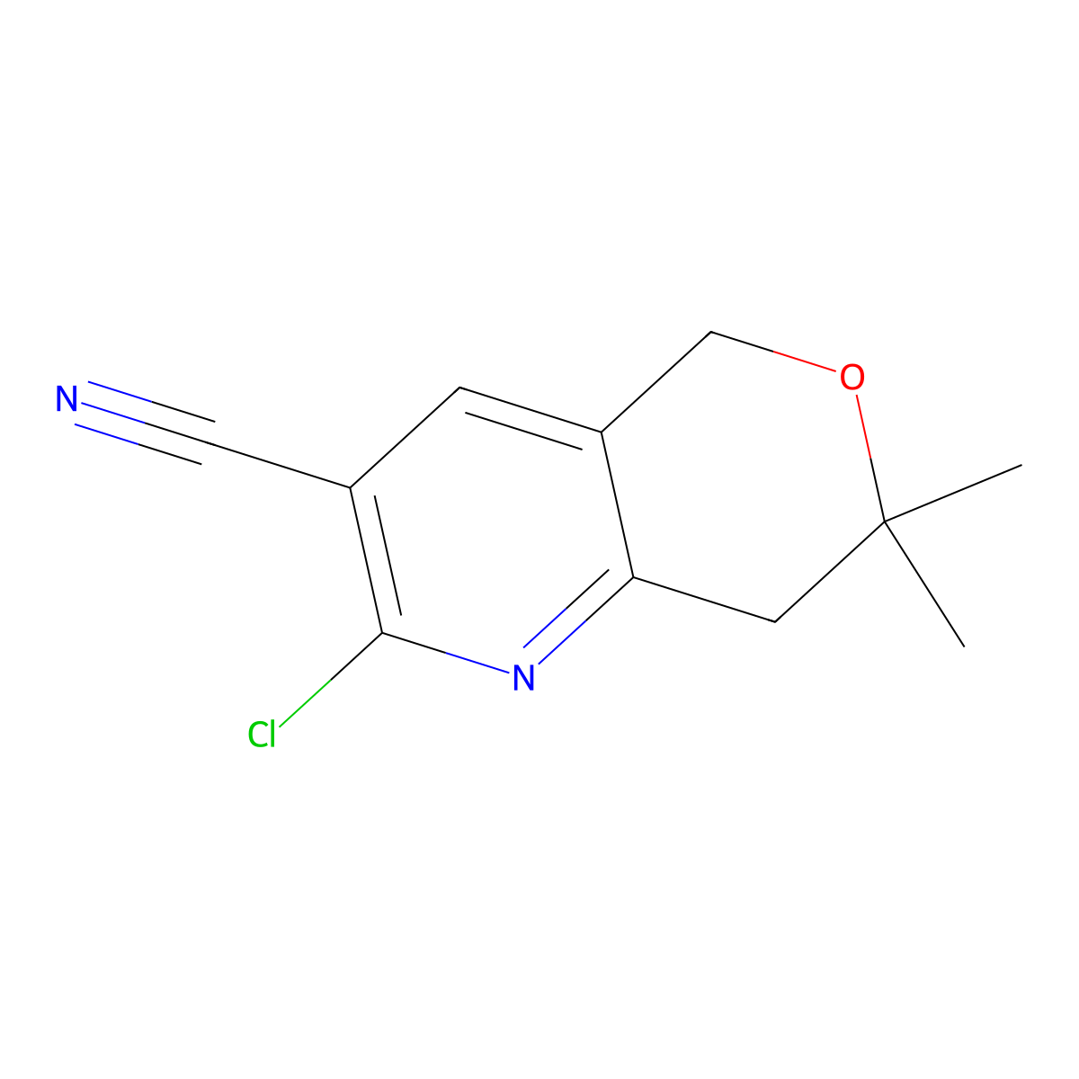 2-Chloro-7,7-dimethyl-7,8-dihydro-5H-pyrano[4,3-b]pyridine-3-carbonitrile molecular structure, CAS 123990-50-1