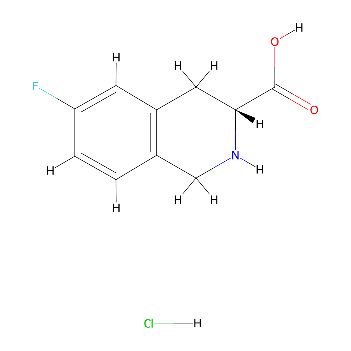(3R)-6-fluoro-1,2,3,4-tetrahydroisoquinoline-3-carboxylic acid hydrochloride molecular structure, CAS 1239902-94-3