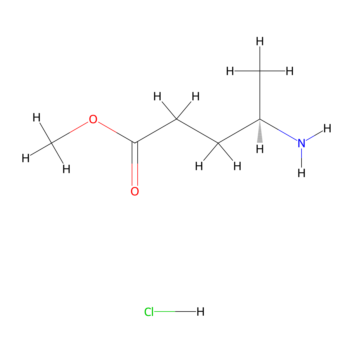 methyl (4R)-4-aminopentanoate hydrochloride molecular structure, CAS 123993-04-4