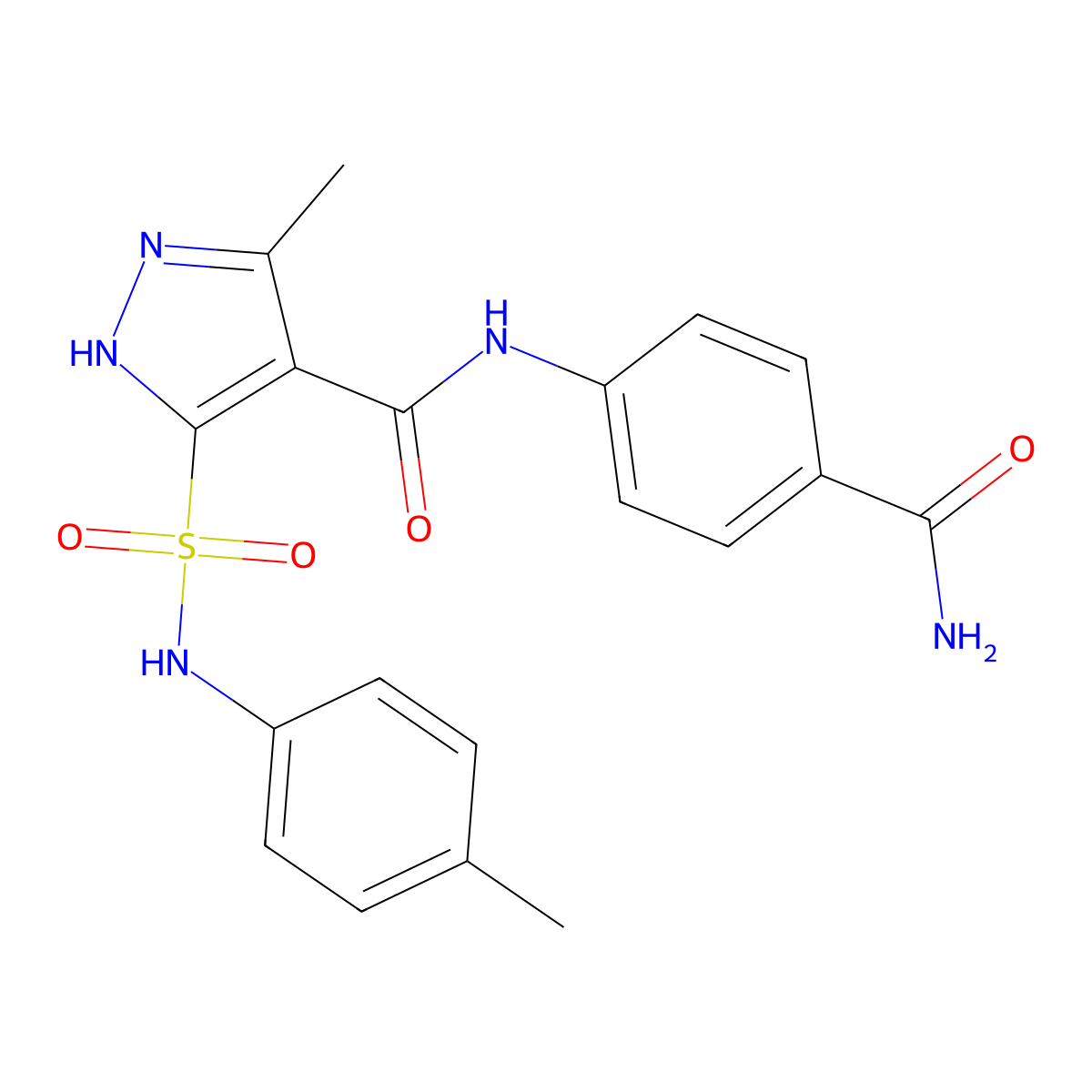 N-(4-carbamoylphenyl)-3-methyl-5-(N-(p-tolyl)sulfamoyl)-1H-pyrazole-4-carboxamide molecular structure, CAS 1239955-00-0