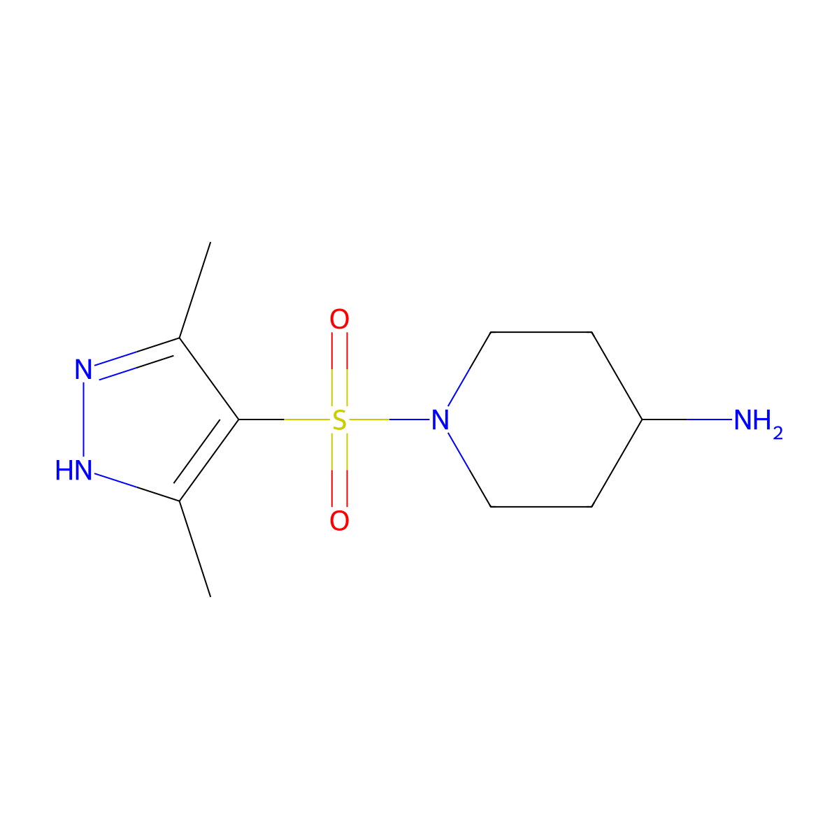 1-((3,5-Dimethyl-1H-pyrazol-4-yl)sulfonyl)piperidin-4-amine molecular structure, CAS 1239968-05-8