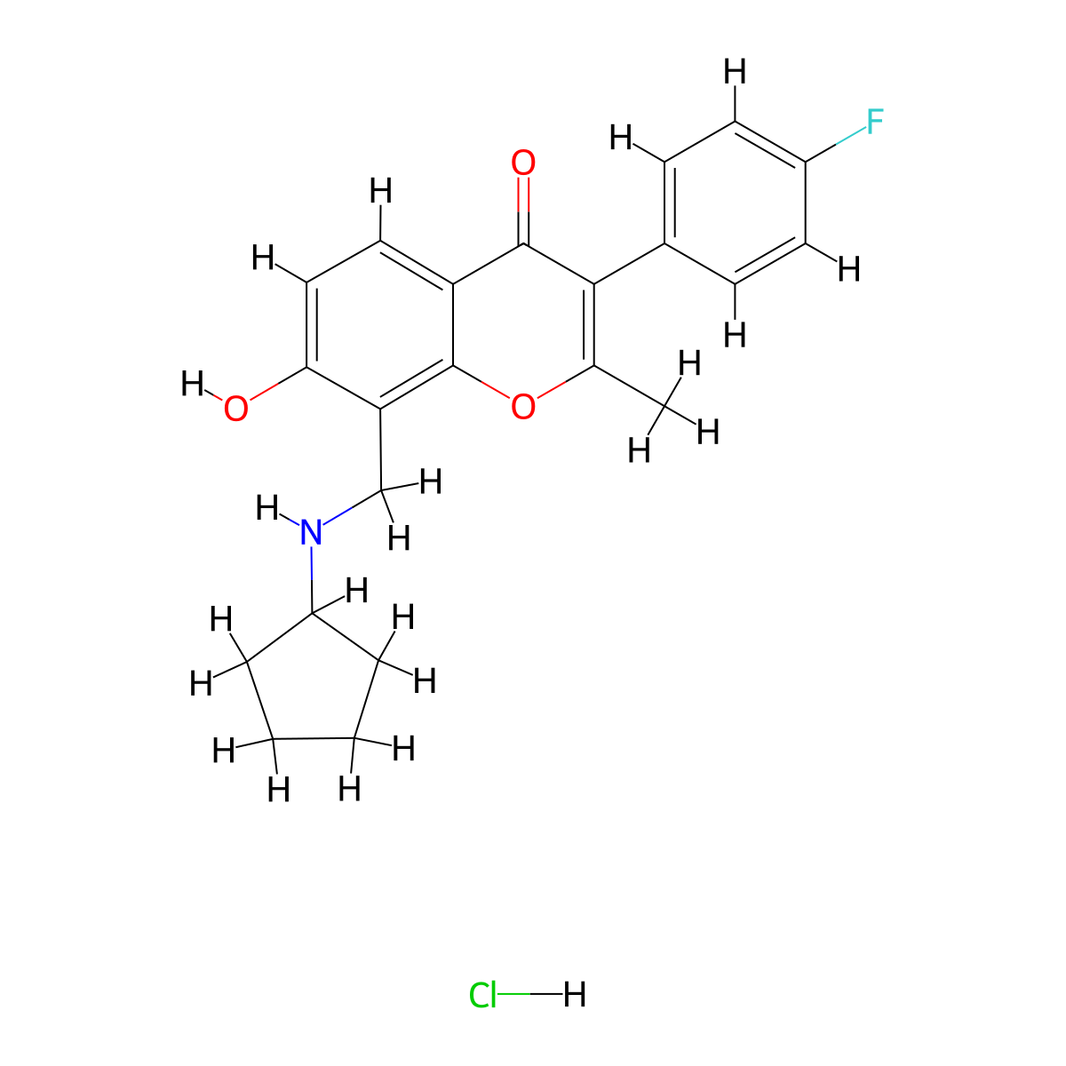 8-[(Cyclopentylamino)methyl]-3-(4-fluorophenyl)-7-hydroxy-2-methylchromen-4-one;hydrochloride molecular structure, CAS 1239973-24-0